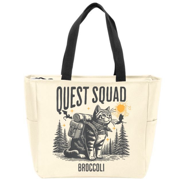 Quest Fantasy Squad Broccoli Funny Cat Zip Tote Bag