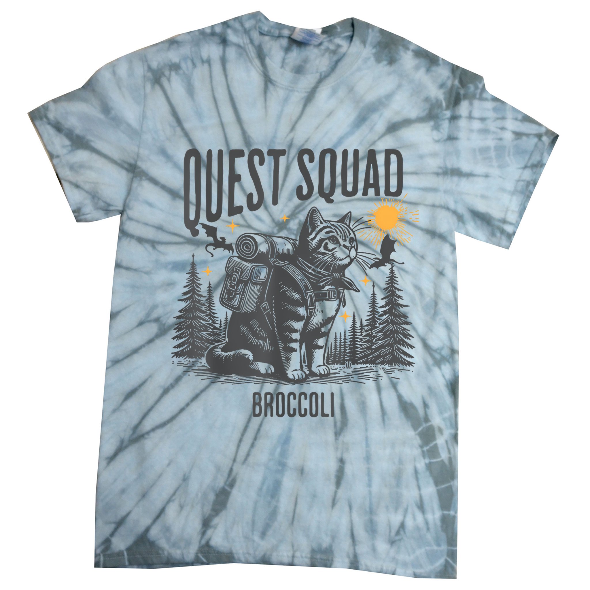 Quest Fantasy Squad Broccoli Funny Cat Tie-Dye T-Shirt