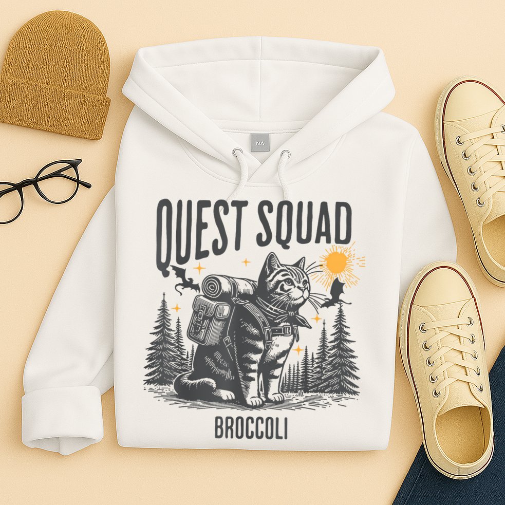 Quest Fantasy Squad Broccoli Funny Cat Hoodie