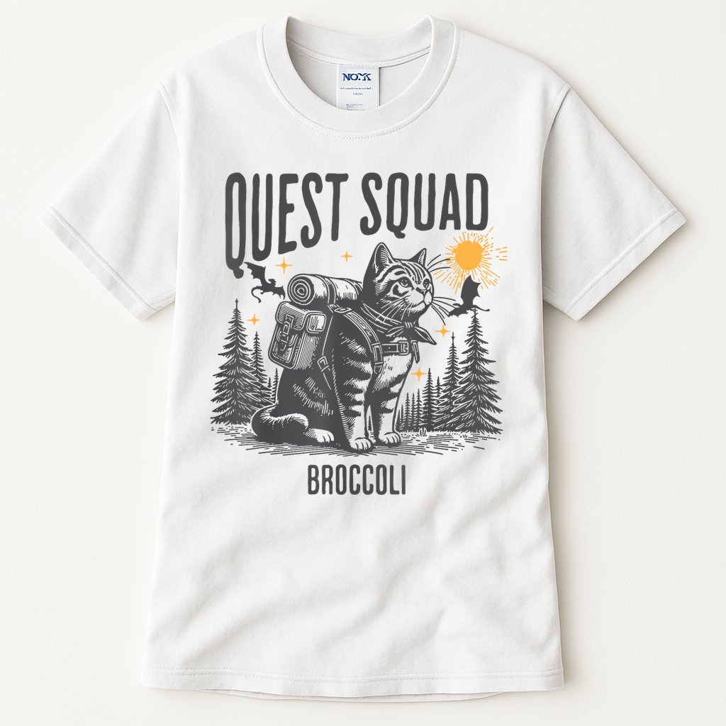 Quest Fantasy Squad Broccoli Funny Cat Tall T-Shirt