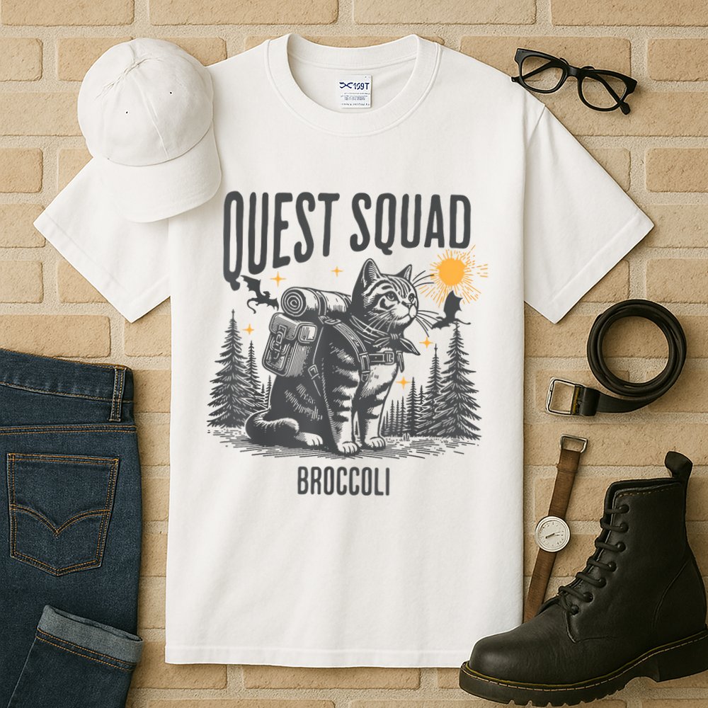 Quest Fantasy Squad Broccoli Funny Cat Tall T-Shirt