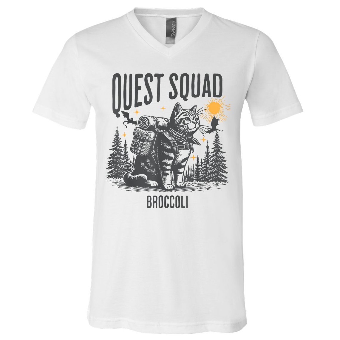 Quest Fantasy Squad Broccoli Funny Cat V-Neck T-Shirt