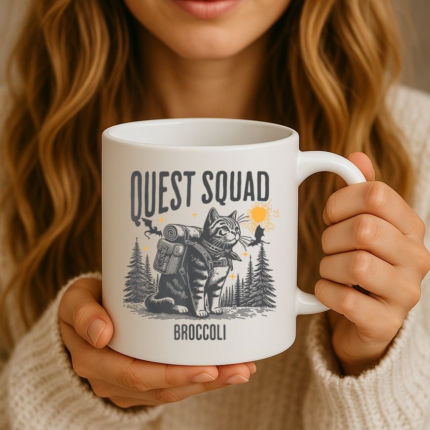 Quest Fantasy Squad Broccoli Funny Cat Mug