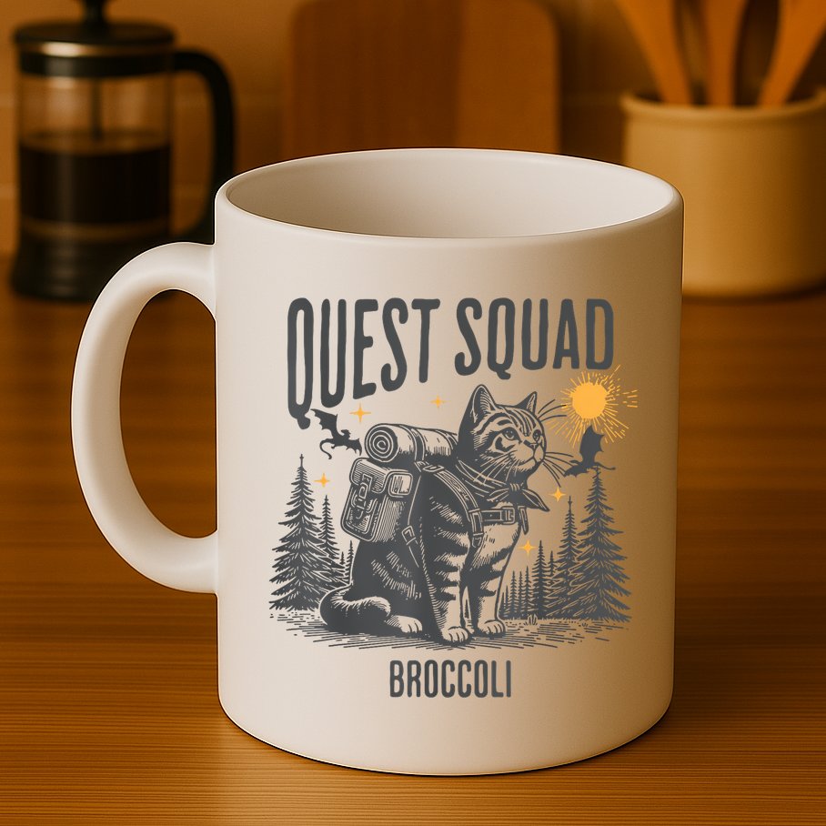 Quest Fantasy Squad Broccoli Funny Cat Mug