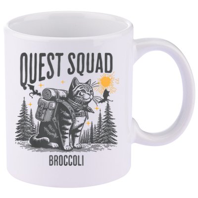 Quest Fantasy Squad Broccoli Funny Cat 11oz C Handle Ceramic Mug