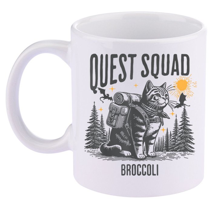 Quest Fantasy Squad Broccoli Funny Cat 11oz C Handle Ceramic Mug