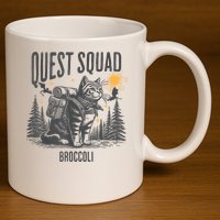 Quest Fantasy Squad Broccoli Funny Cat 11oz C Handle Ceramic Mug