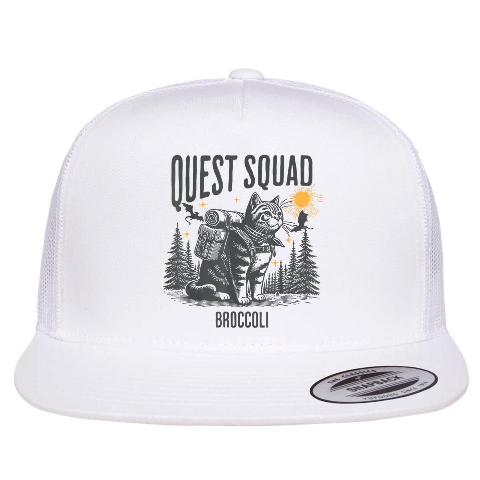 Quest Fantasy Squad Broccoli Funny Cat Flat Bill Trucker Hat