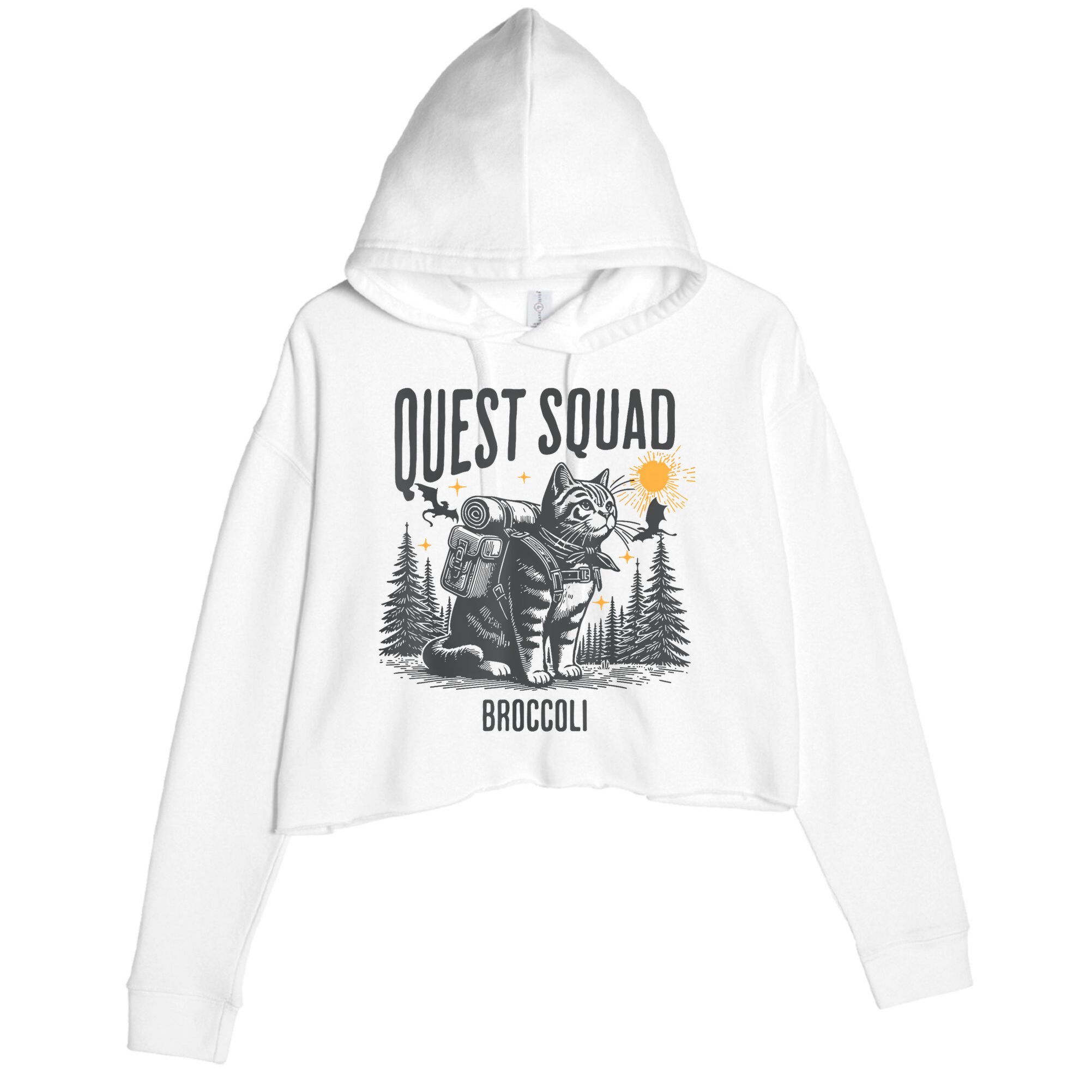 Quest Fantasy Squad Broccoli Funny Cat Crop Fleece Hoodie