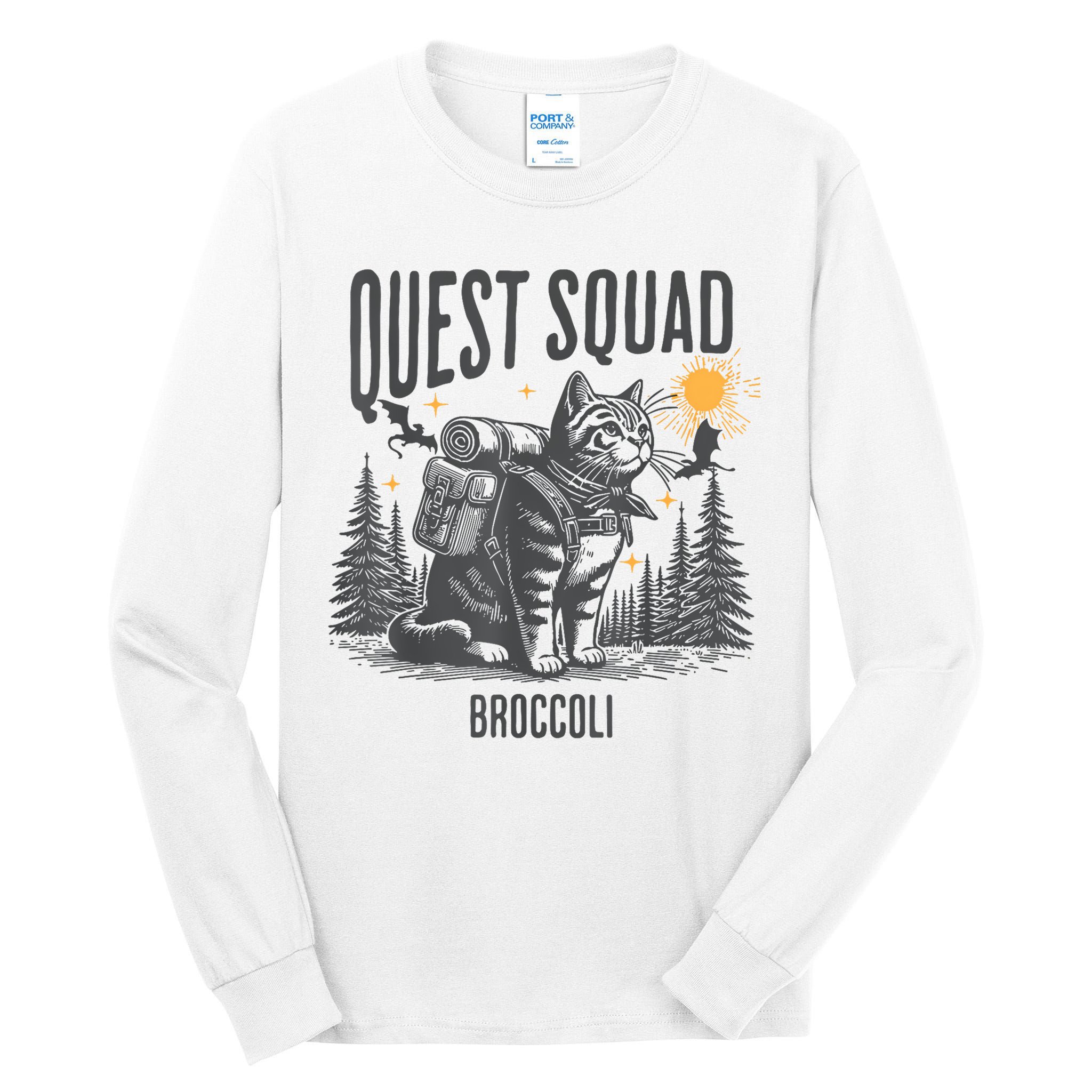 Quest Fantasy Squad Broccoli Funny Cat Tall Long Sleeve T-Shirt