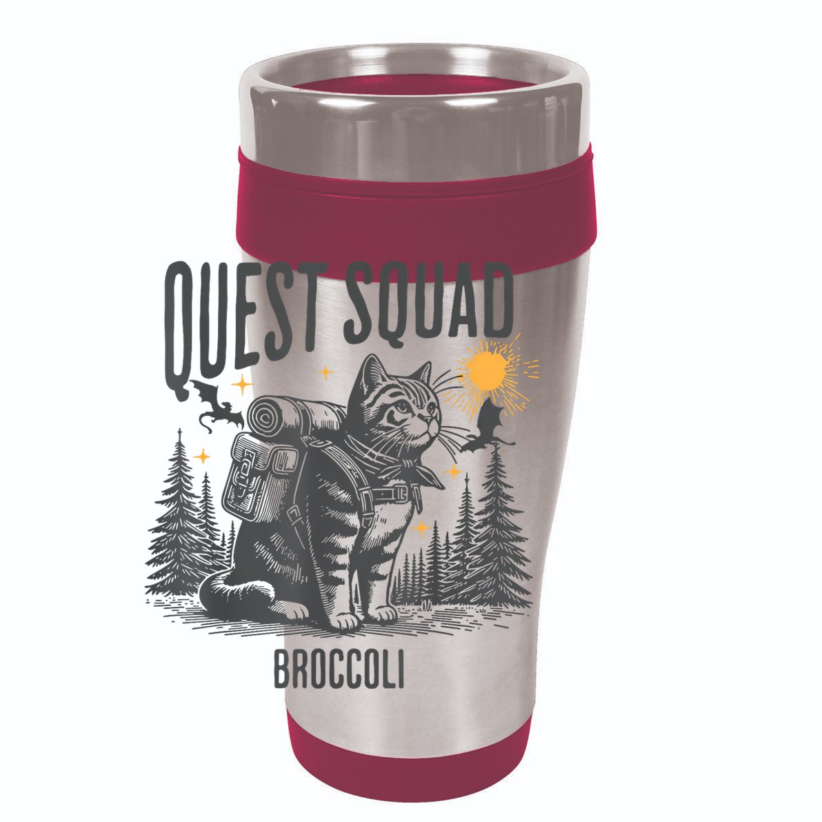 Quest Fantasy Squad Broccoli Funny Cat 12oz Stainless Steel Coffee Mug
