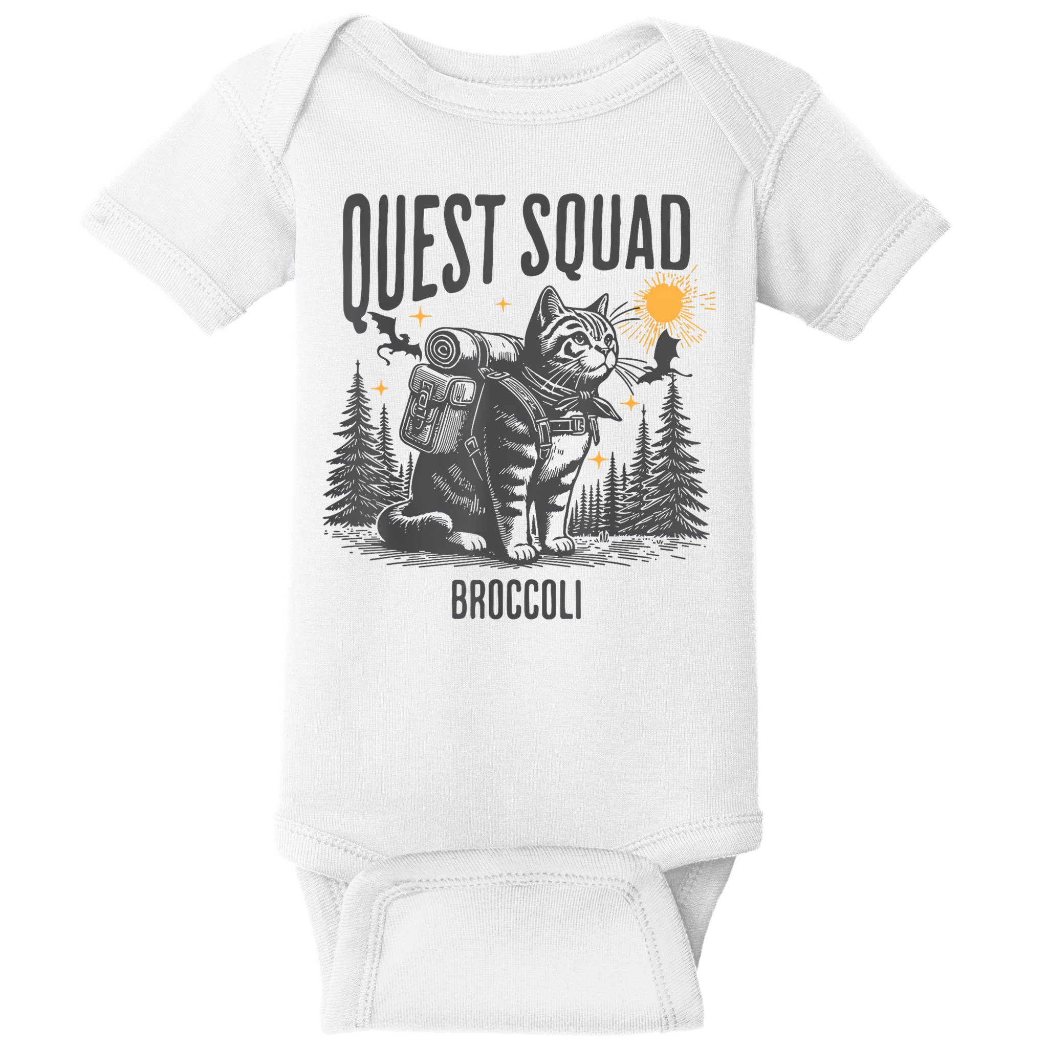 Quest Fantasy Squad Broccoli Funny Cat Baby Bodysuit
