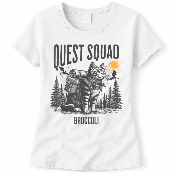 Quest Fantasy Squad Broccoli Funny Cat Womens T-Shirt
