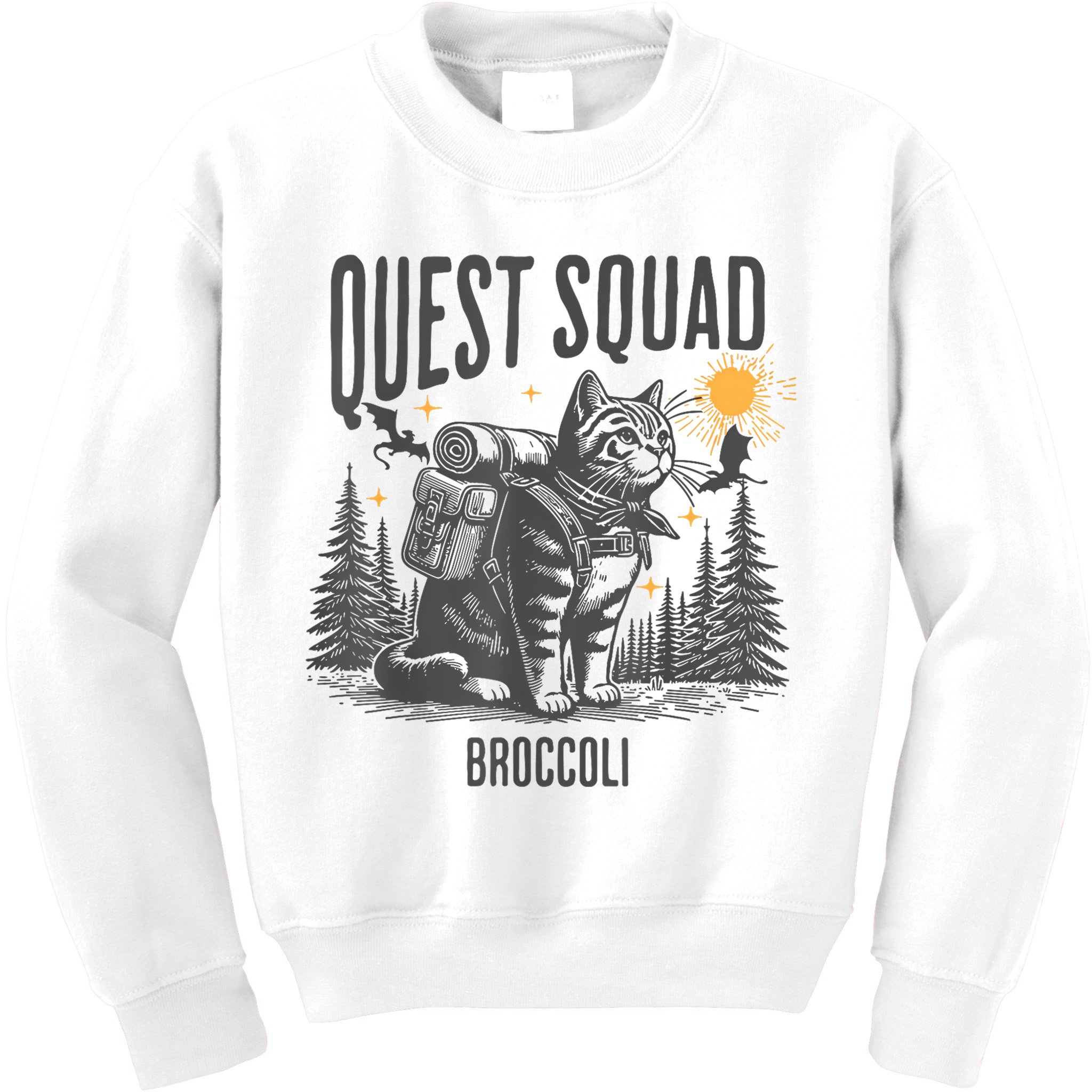 Quest Fantasy Squad Broccoli Funny Cat Kids Sweatshirt