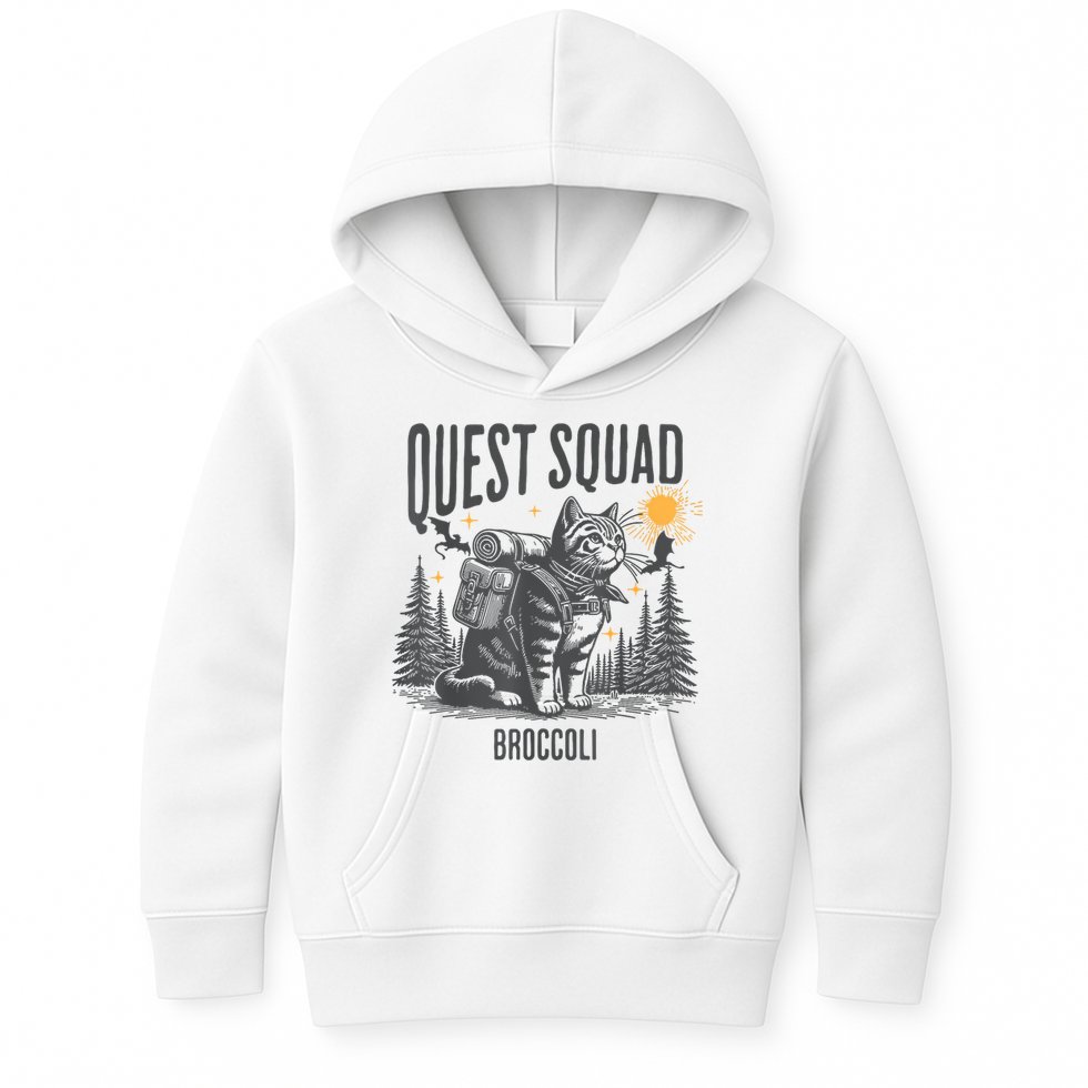 Quest Fantasy Squad Broccoli Funny Cat Kids Hoodie