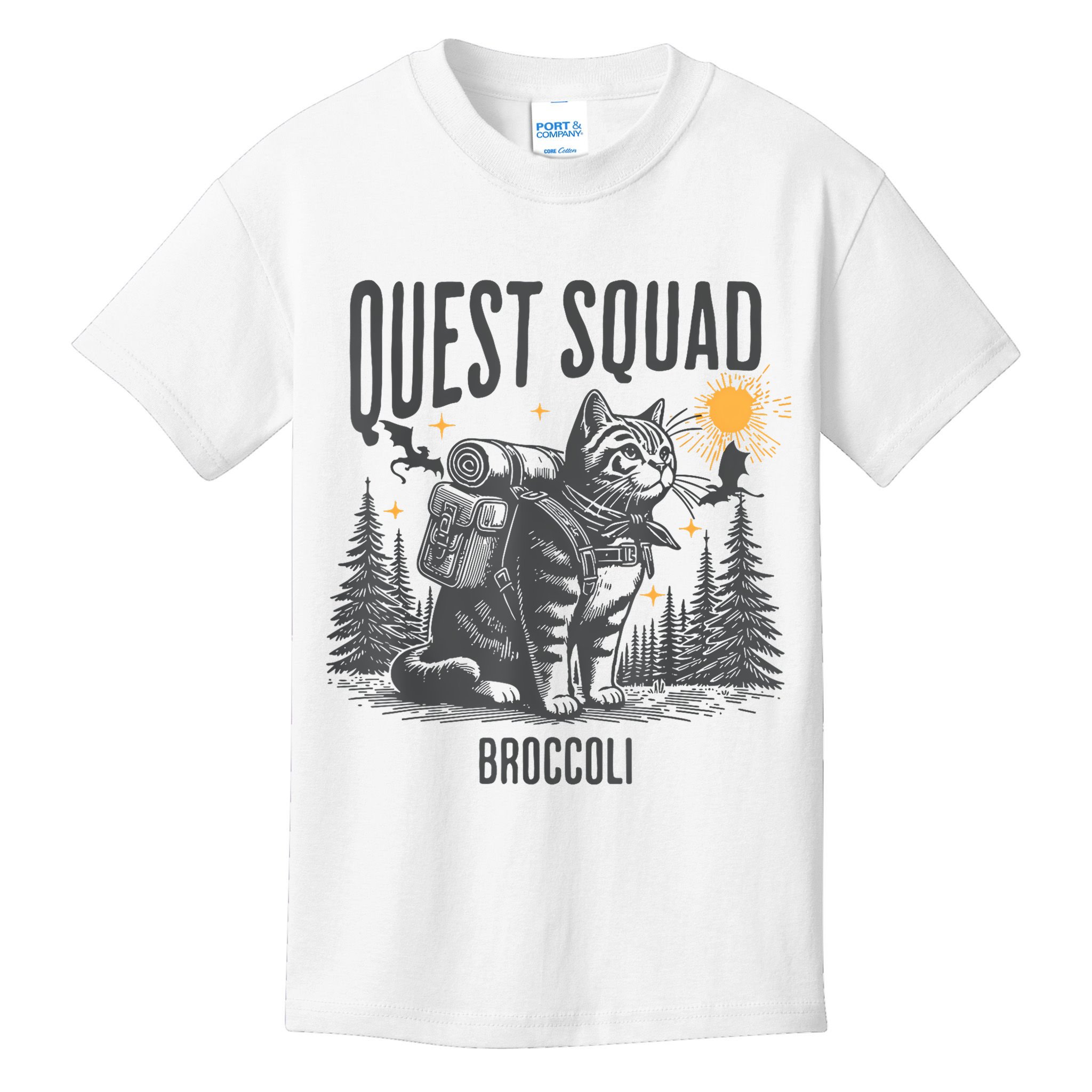 Quest Fantasy Squad Broccoli Funny Cat Kids T-Shirt
