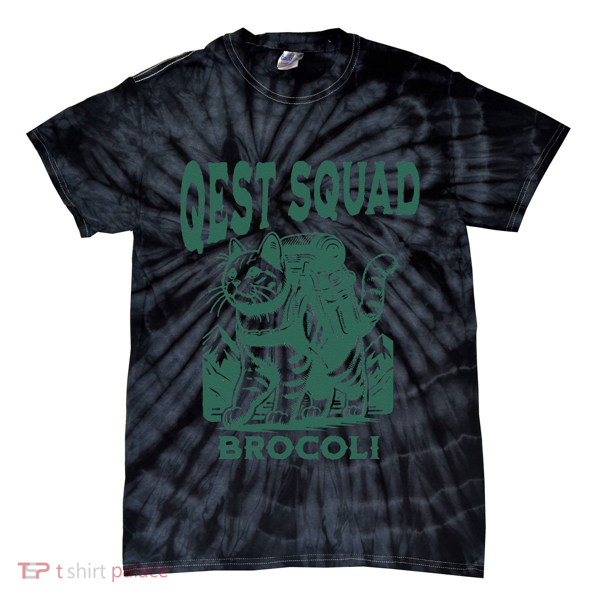 Quest Fantasy Squad Broccoli Funny Cat Bookich .Png Tie-Dye T-Shirt