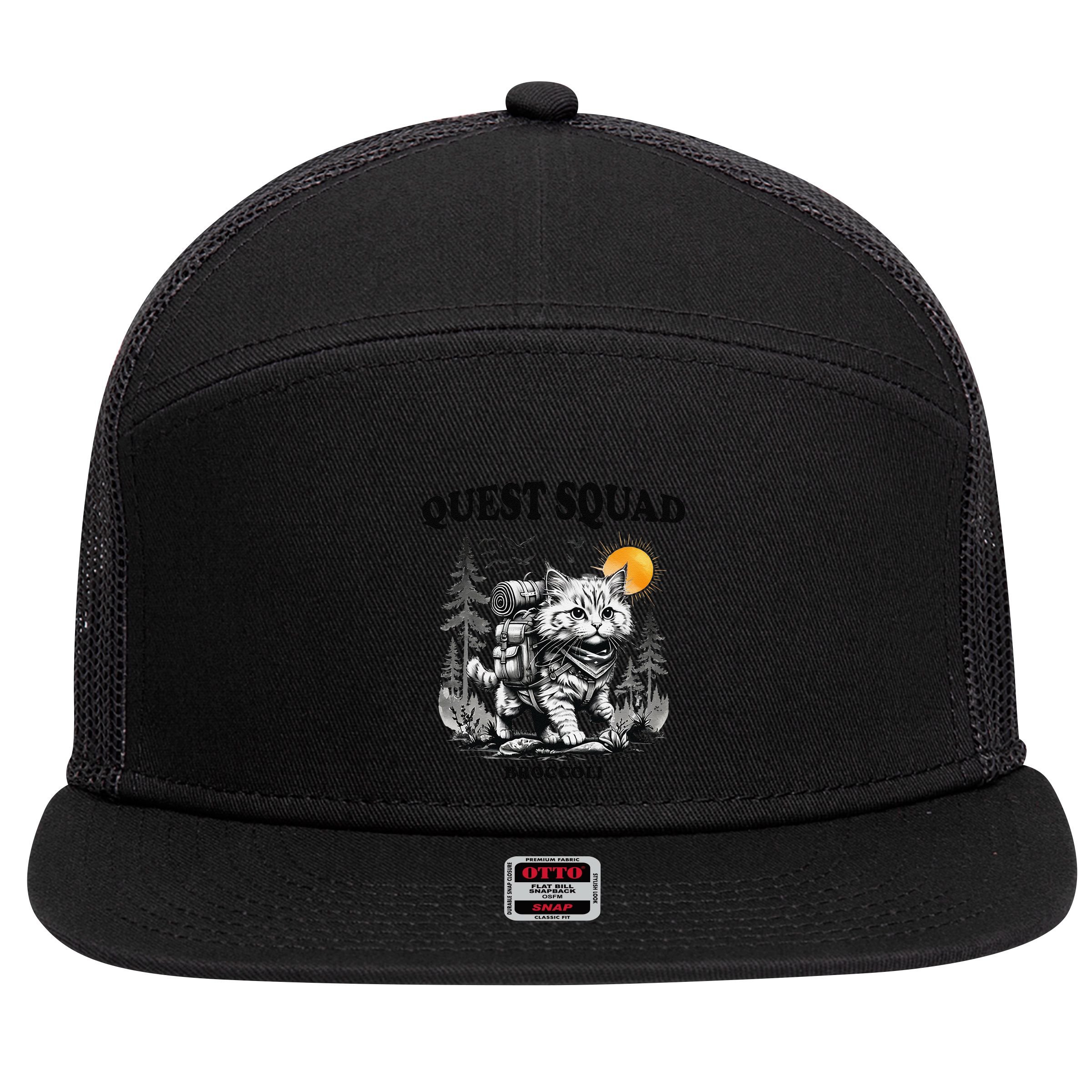 Quest Fantasy Squad Broccoli Cat Funny Lovers Gaming Apparel .Png 7 Panel Mesh Trucker Snapback Hat