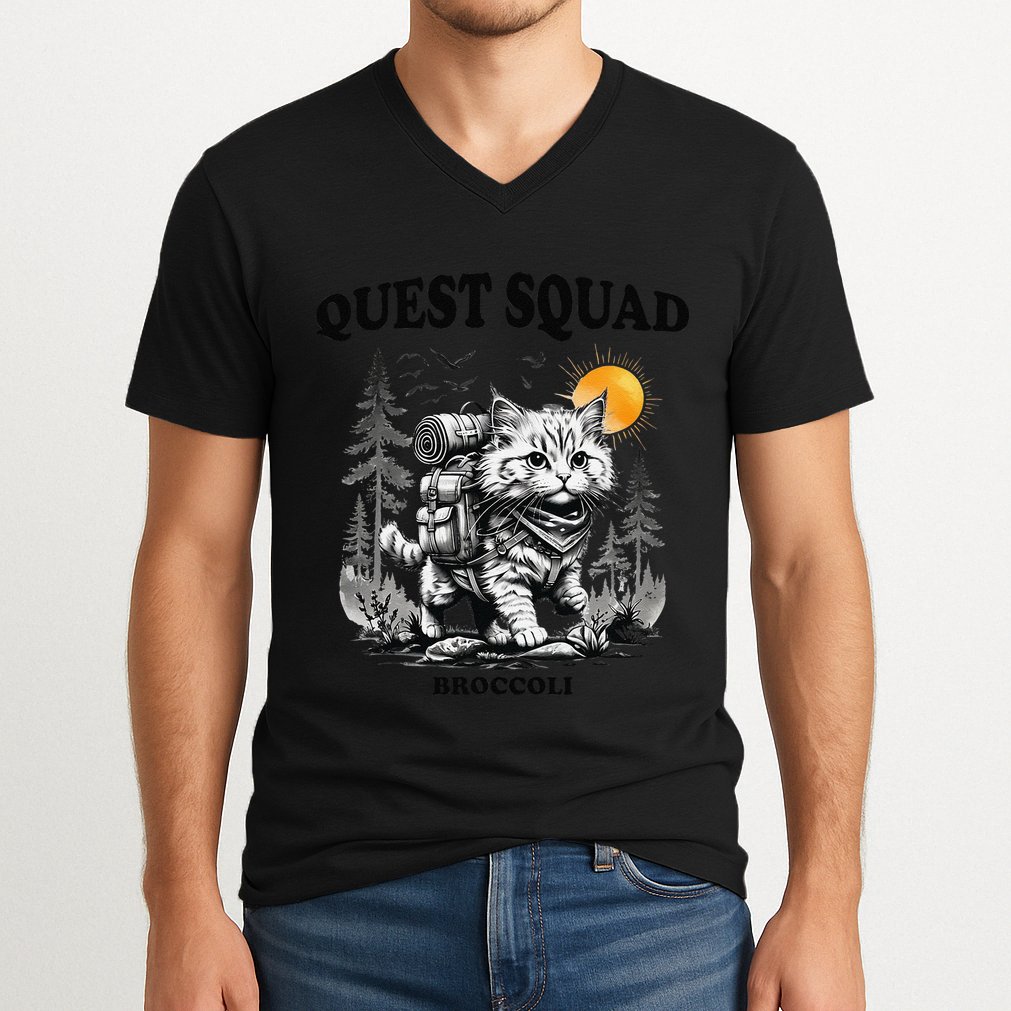 Quest Fantasy Squad Broccoli Cat Funny Lovers Gaming Apparel .Png V-Neck T-Shirt