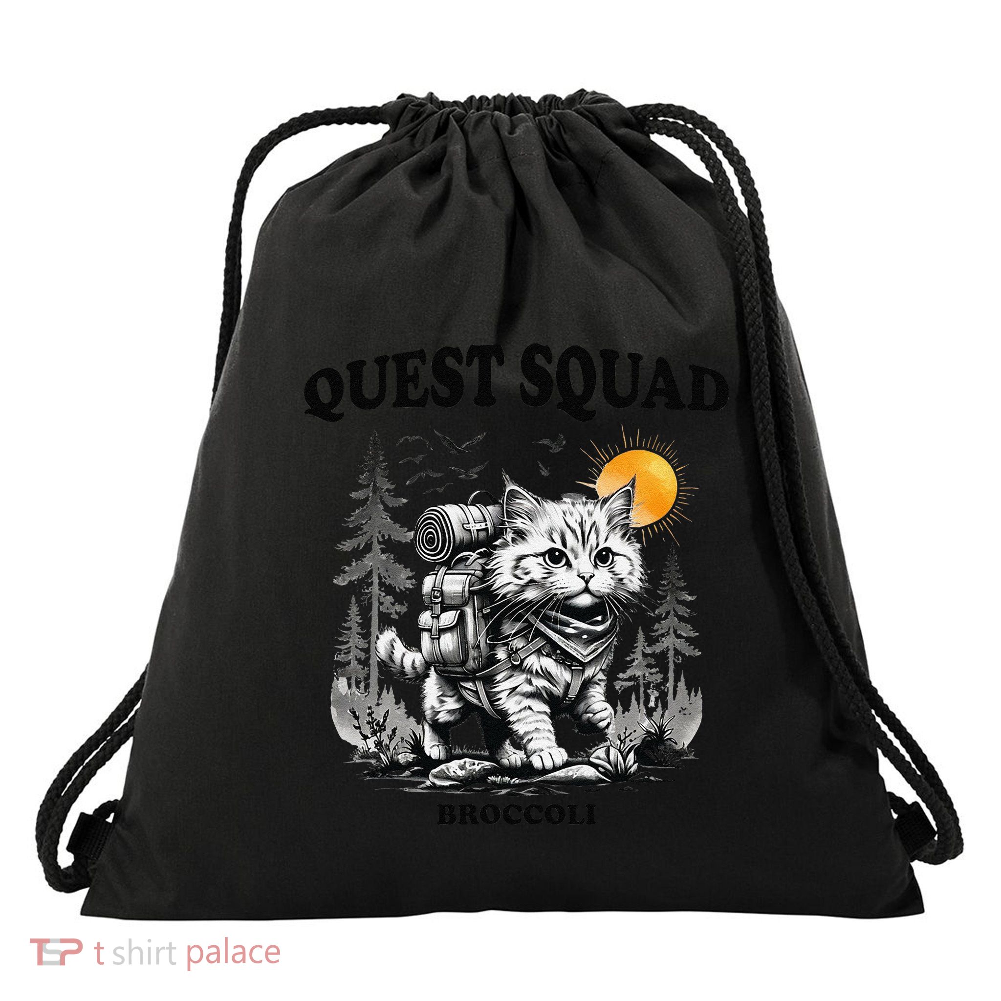 Quest Fantasy Squad Broccoli Cat Funny Lovers Gaming Apparel .Png Drawstring Bag