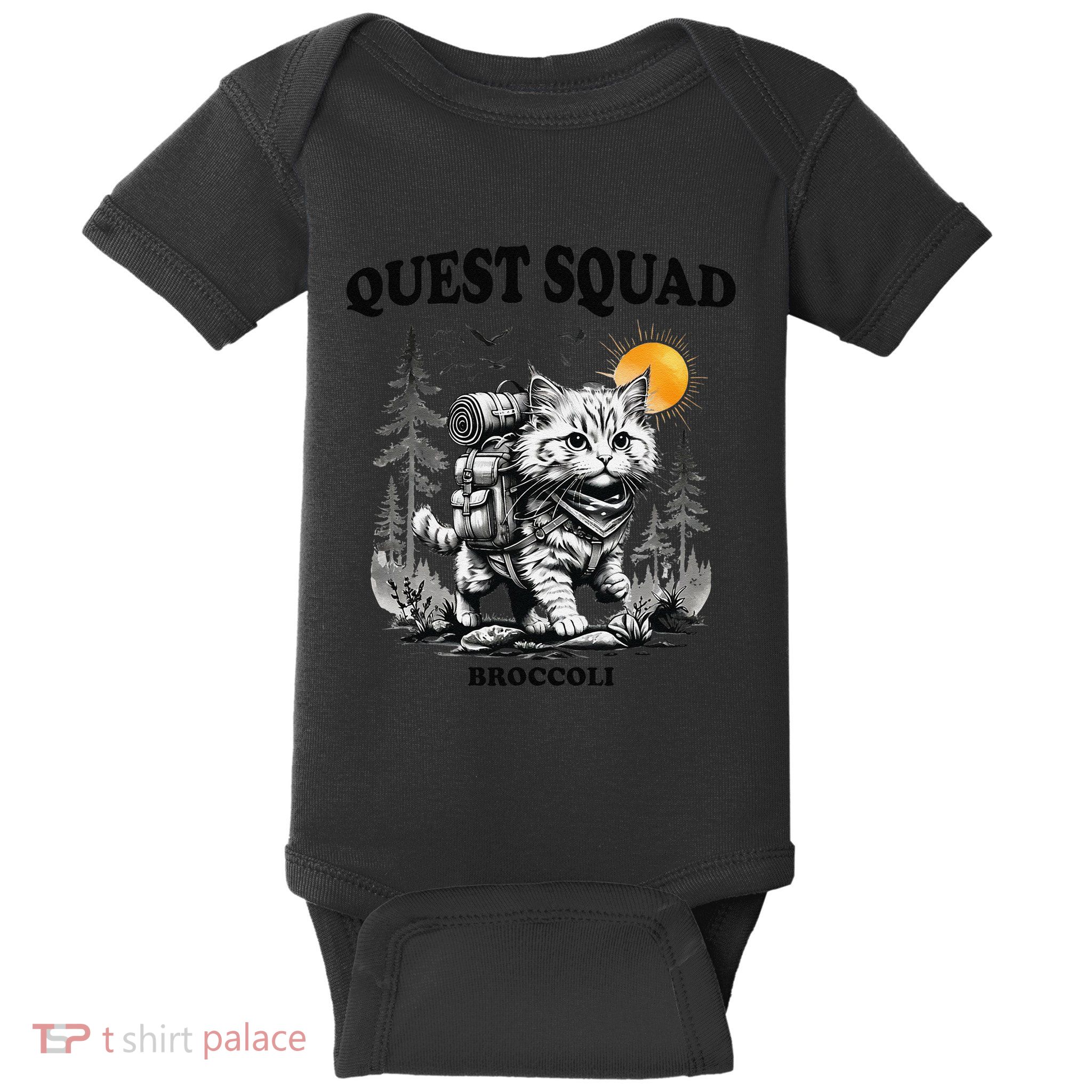 Quest Fantasy Squad Broccoli Cat Funny Lovers Gaming Apparel .Png Baby Bodysuit