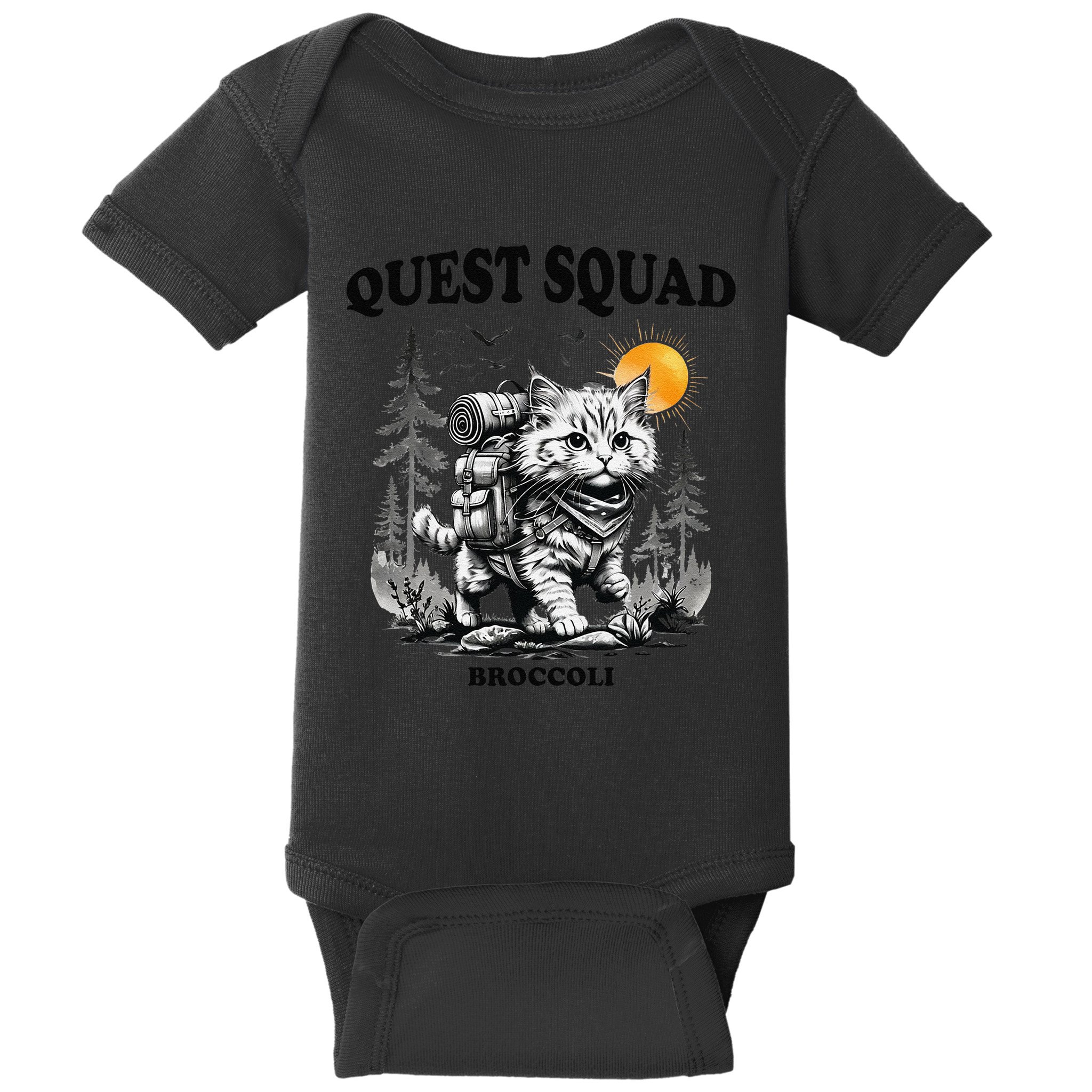 Quest Fantasy Squad Broccoli Cat Funny Lovers Gaming Apparel .Png Baby Bodysuit