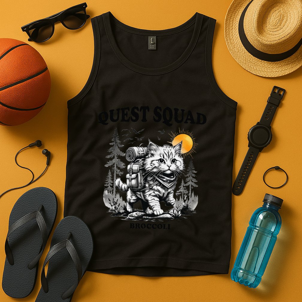 Quest Fantasy Squad Broccoli Cat Funny Lovers Gaming Apparel .Png Tank Top