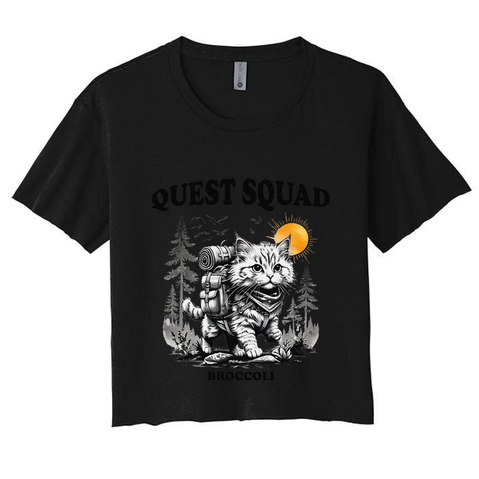 Quest Fantasy Squad Broccoli Cat Funny Lovers Gaming Apparel .Png Women's Crop Top Tee