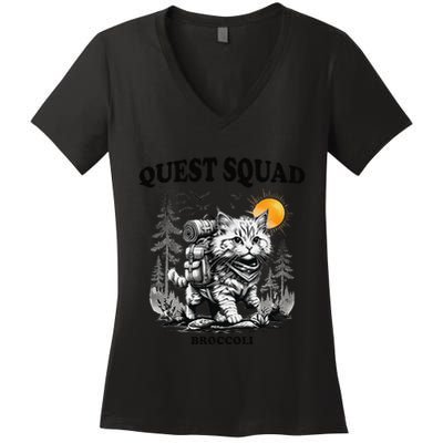 Quest Fantasy Squad Broccoli Cat Funny Lovers Gaming Apparel .Png Women's V-Neck T-Shirt