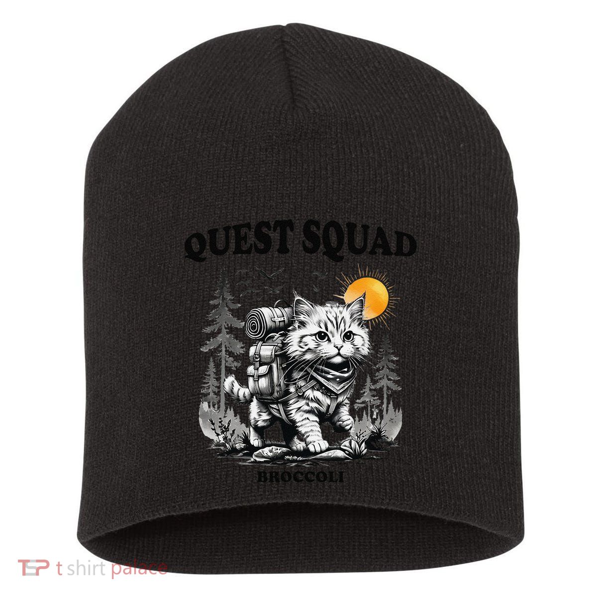 Quest Fantasy Squad Broccoli Cat Funny Lovers Gaming Apparel .Png Short Acrylic Beanie