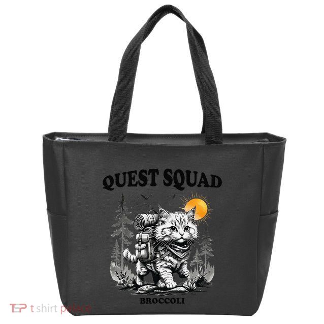 Quest Fantasy Squad Broccoli Cat Funny Lovers Gaming Apparel .Png Zip Tote Bag