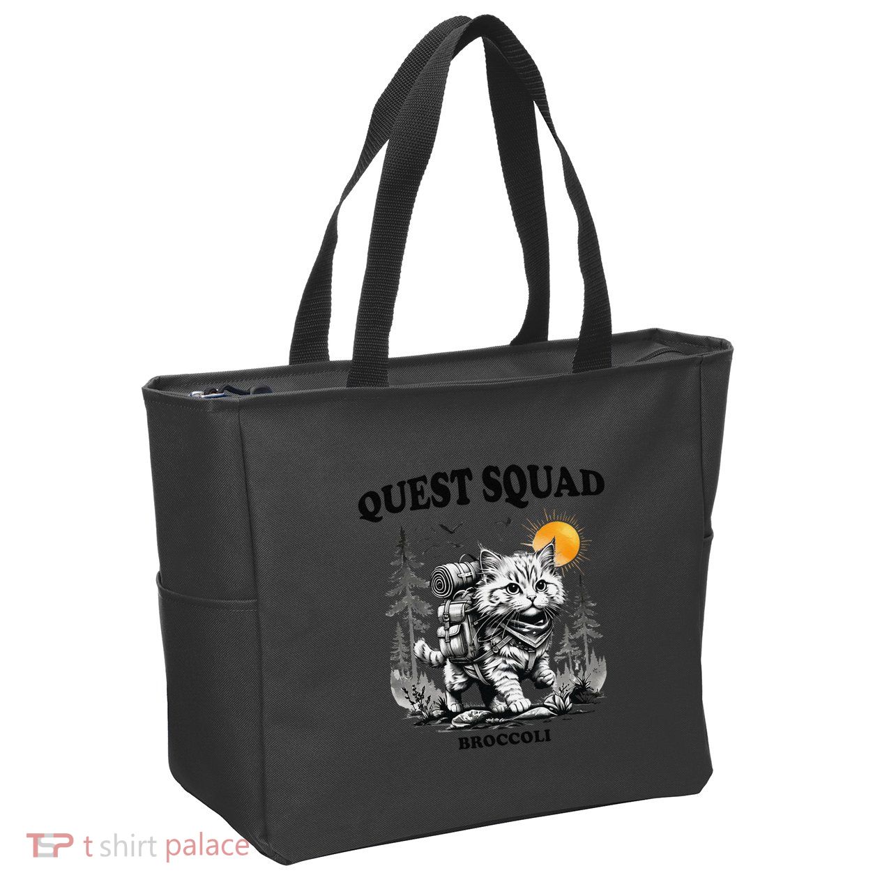 Quest Fantasy Squad Broccoli Cat Funny Lovers Gaming Apparel .Png Zip Tote Bag