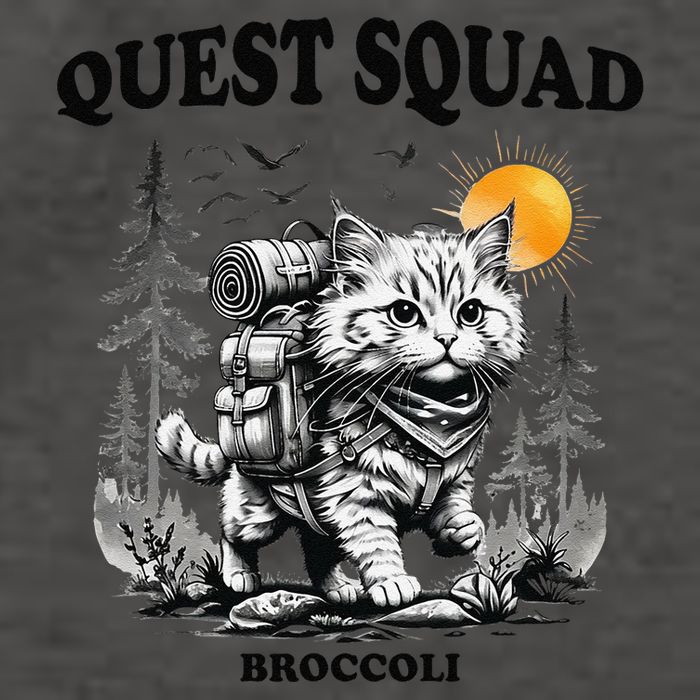 Quest Fantasy Squad Broccoli Cat Funny Lovers Gaming Apparel .Png Vector Backpack