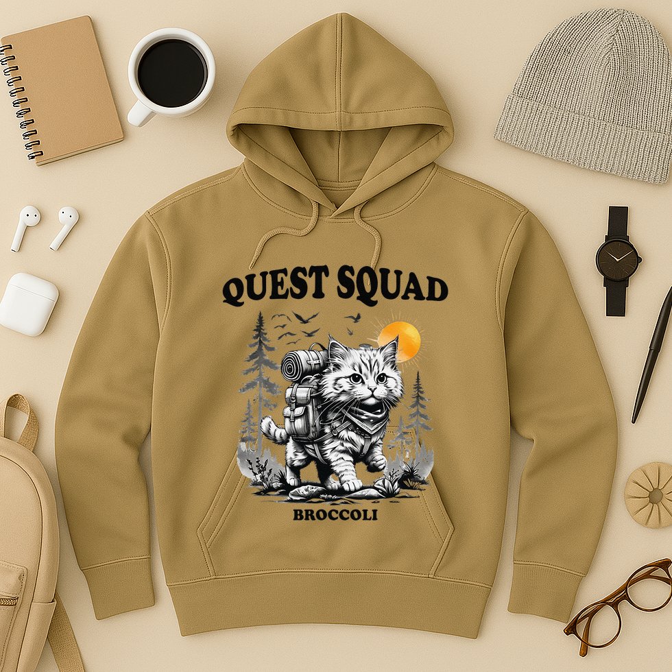 Quest Fantasy Squad Broccoli Cat Funny Lovers Gaming Apparel .Png Hoodie