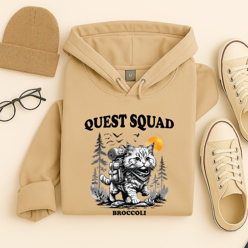 Quest Fantasy Squad Broccoli Cat Funny Lovers Gaming Apparel .Png Hoodie