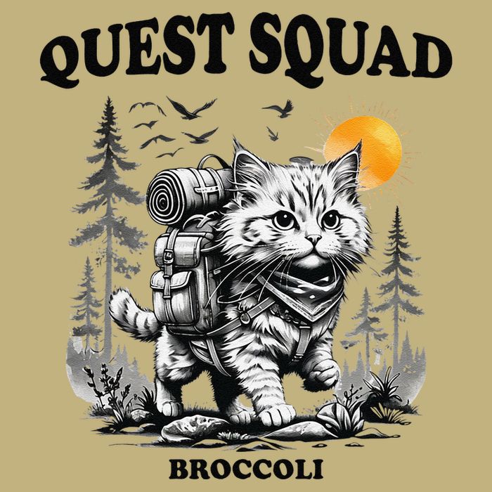 Quest Fantasy Squad Broccoli Cat Funny Lovers Gaming Apparel .Png Long Sleeve Shirt