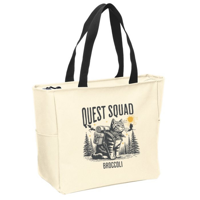 Quest Fantasy Squad Broccoli Funny Cat Zip Tote Bag
