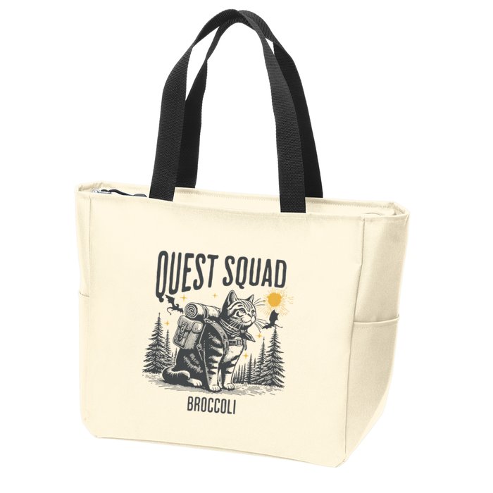 Quest Fantasy Squad Broccoli Funny Cat Zip Tote Bag