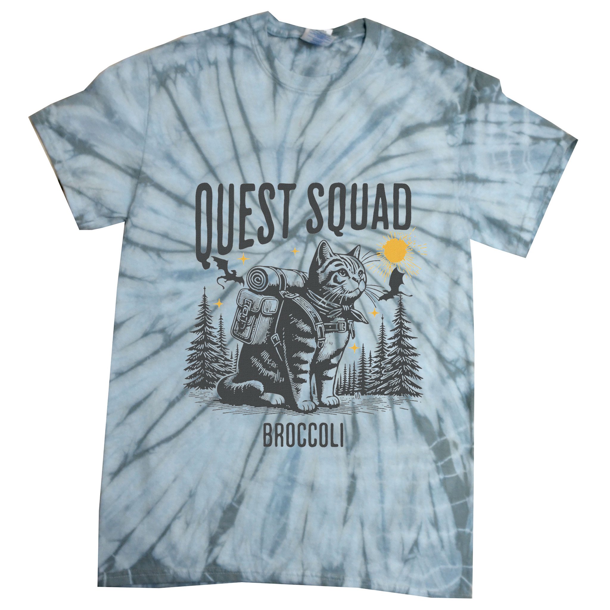 Quest Fantasy Squad Broccoli Funny Cat Tie-Dye T-Shirt