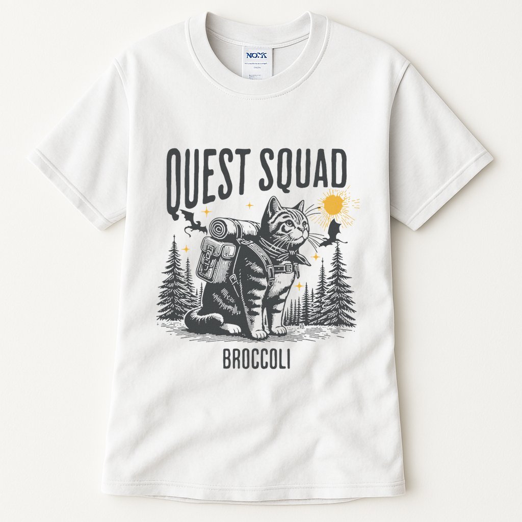 Quest Fantasy Squad Broccoli Funny Cat Tall T-Shirt