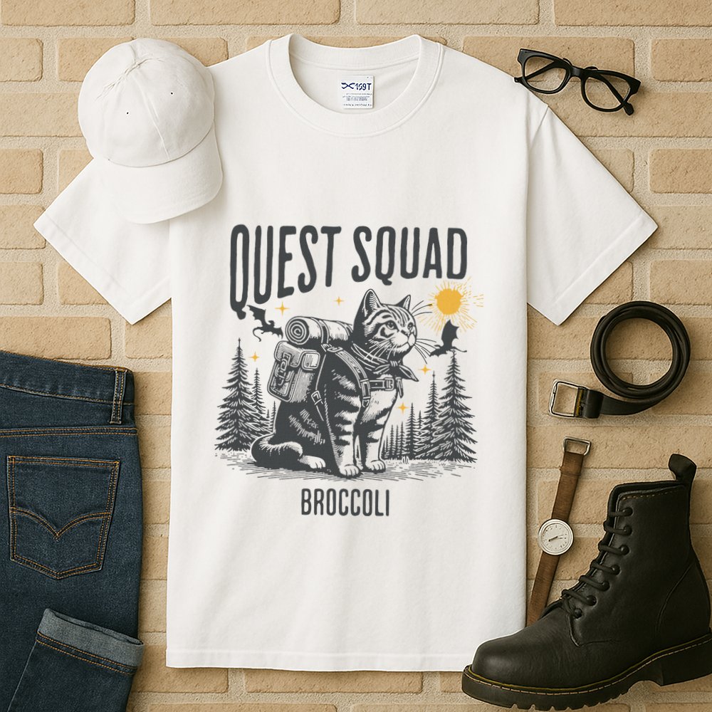 Quest Fantasy Squad Broccoli Funny Cat Tall T-Shirt
