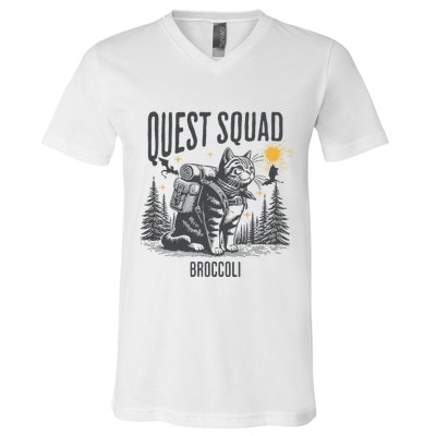 Quest Fantasy Squad Broccoli Funny Cat V-Neck T-Shirt