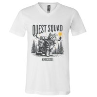 Quest Fantasy Squad Broccoli Funny Cat V-Neck T-Shirt