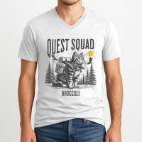 Quest Fantasy Squad Broccoli Funny Cat V-Neck T-Shirt