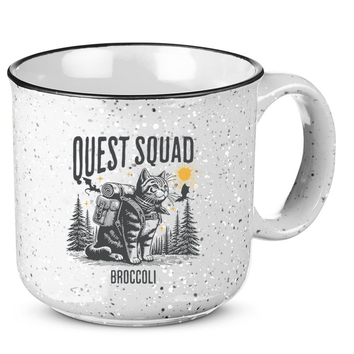 Quest Fantasy Squad Broccoli Funny Cat 15oz Campfire Ceramic Mug