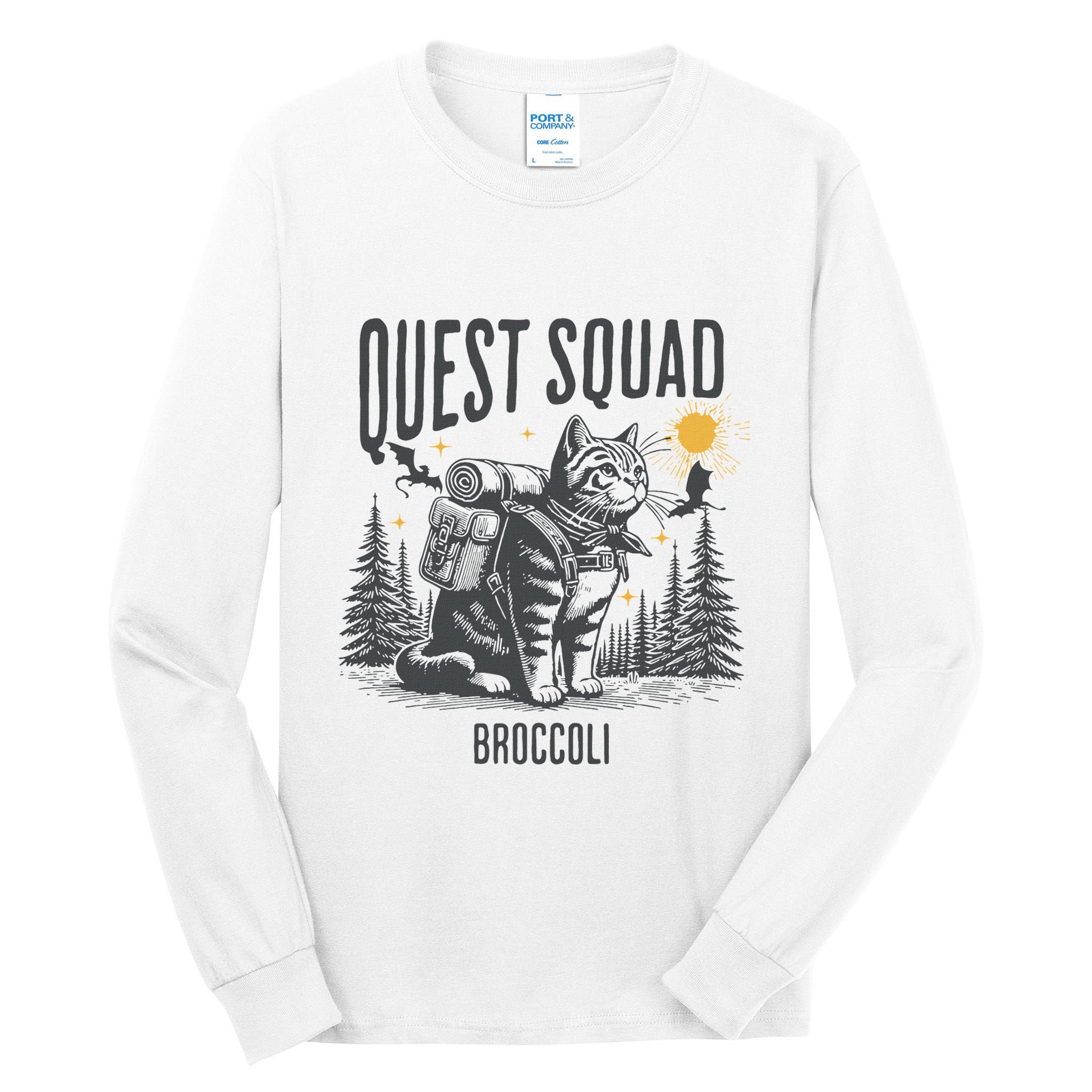 Quest Fantasy Squad Broccoli Funny Cat Tall Long Sleeve T-Shirt