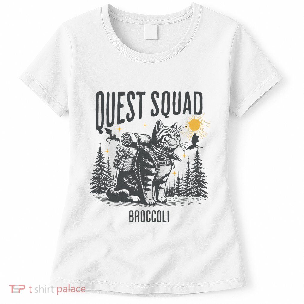 Quest Fantasy Squad Broccoli Funny Cat Womens T-Shirt