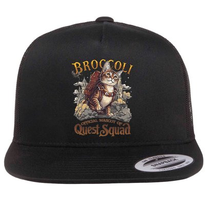 Quest Fantasy Squad Broccoli Funny Cat Fantasy Book Bookish Flat Bill Trucker Hat
