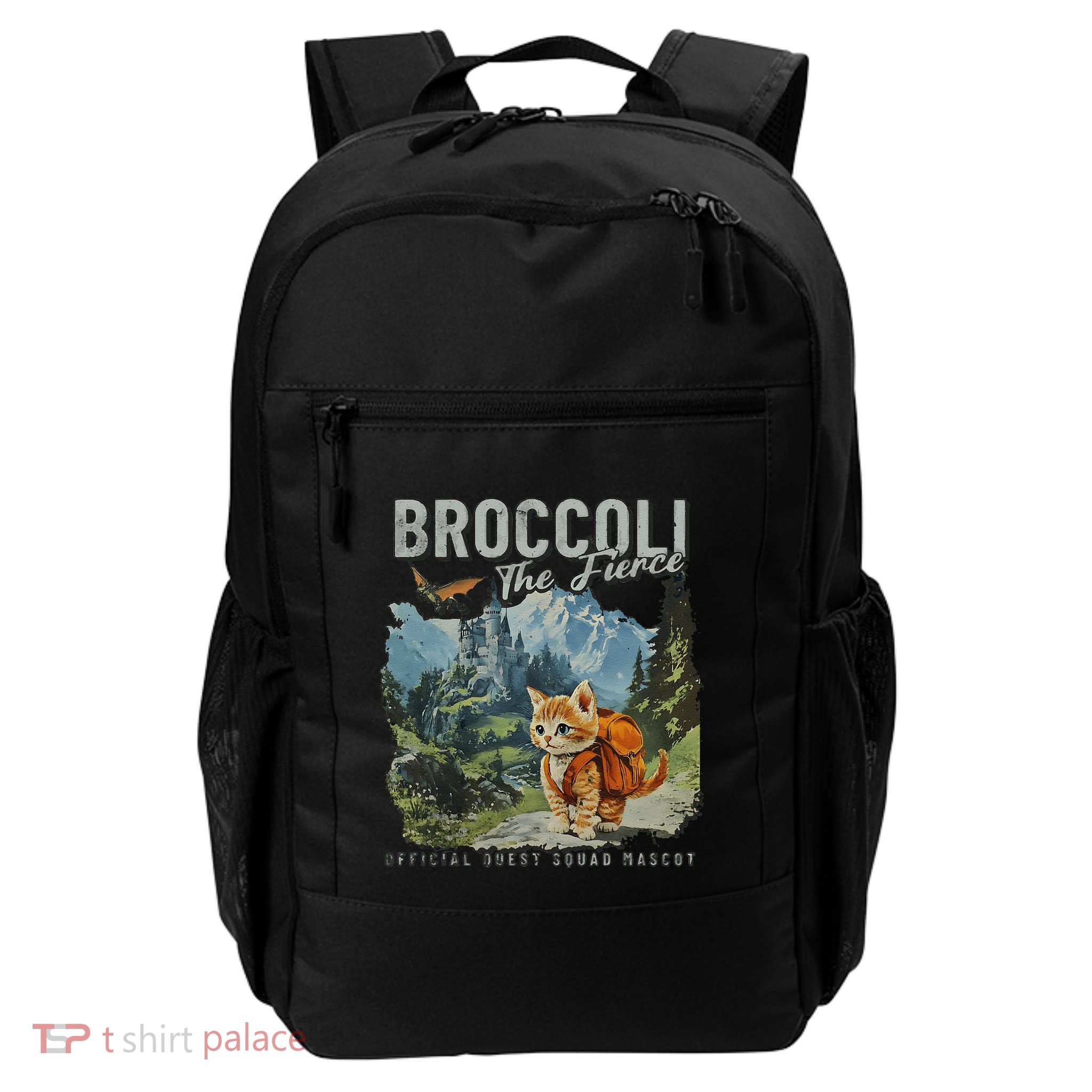 Quest Fantasy Squad Broccoli Funny Cat Retro .Png Daily Commute Backpack