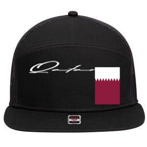 Qatar Flag Signature Patriotic Pole Cool Gift 7 Panel Mesh Trucker Snapback Hat